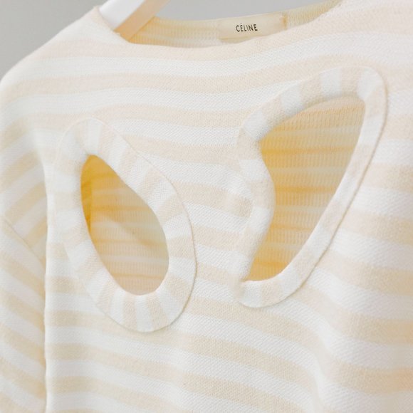 Celine R/17 Beige & White Cutout Striped Sweater - Picture 6 of 7